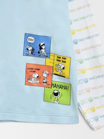 Mi Arcus Raglan Sleeve Peanuts Printed White T-shirt for Kids