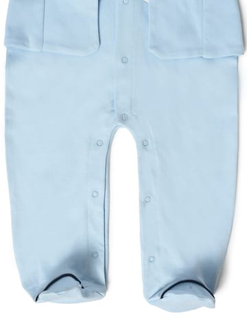 Mi Arcus Sky Blue Solid Cotton Sleepsuit with Booties for Kids