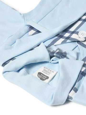 Mi Arcus Sky Blue Solid Cotton Sleepsuit with Booties for Kids