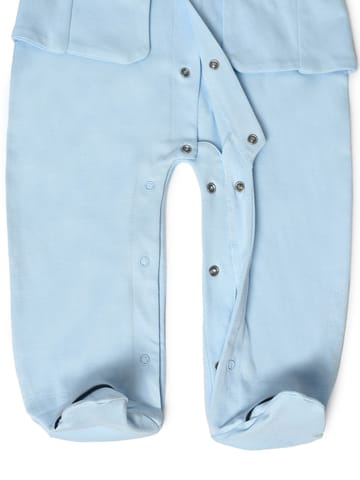 Mi Arcus Sky Blue Solid Cotton Sleepsuit with Booties for Kids