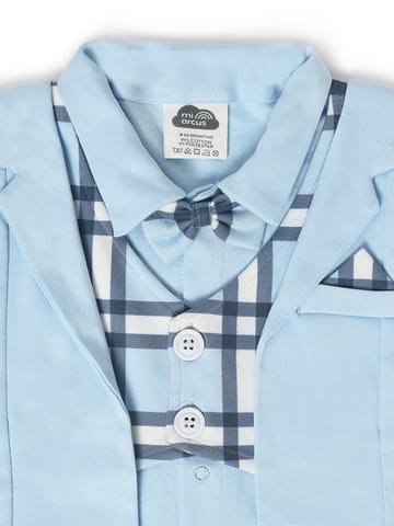 Mi Arcus Sky Blue Solid Cotton Sleepsuit with Booties for Kids