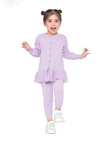 Mi Arcus Purple Knitted V Neck Top with Pyjama Set for Girls