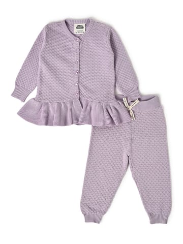 Mi Arcus Purple Knitted V Neck Top with Pyjama Set for Girls