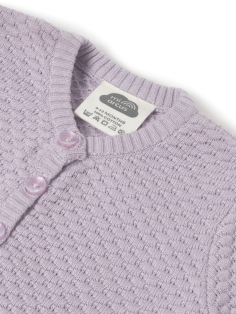 Mi Arcus Purple Knitted V Neck Top with Pyjama Set for Girls