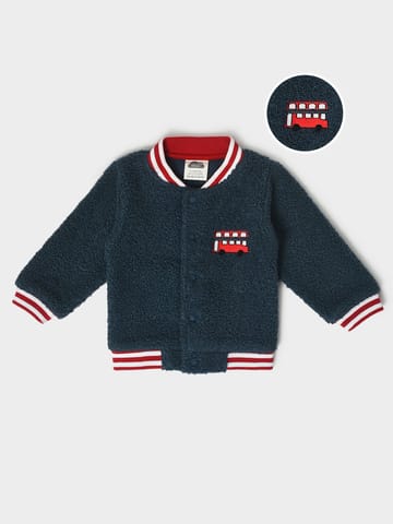 Mi Arcus Blue Knitted Full Sleeve Collar Jacket for Kids