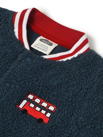 Mi Arcus Blue Knitted Full Sleeve Collar Jacket for Kids
