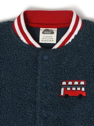 Mi Arcus Blue Knitted Full Sleeve Collar Jacket for Kids
