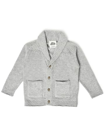 Mi Arcus Grey Knitted Collar Full Sleeve Cardigan for Kids