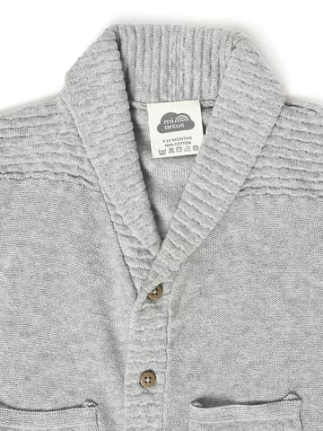 Mi Arcus Grey Knitted Collar Full Sleeve Cardigan for Kids