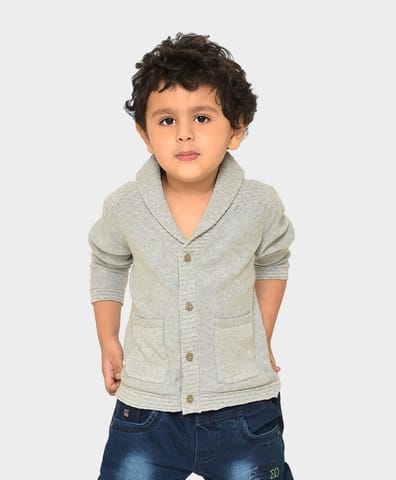 Mi Arcus Grey Knitted Collar Full Sleeve Cardigan for Kids