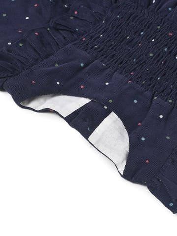 Mi Arcus Polka Dots Printed Puff Sleeves Cotton Fit Flare Dress for Girls
