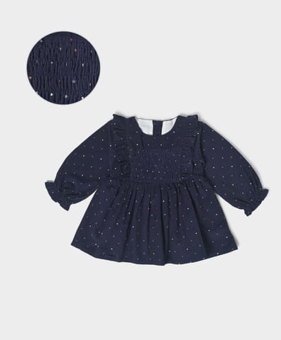 Mi Arcus Polka Dots Printed Puff Sleeves Cotton Fit Flare Dress for Girls
