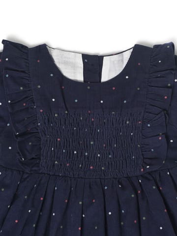 Mi Arcus Polka Dots Printed Puff Sleeves Cotton Fit Flare Dress for Girls