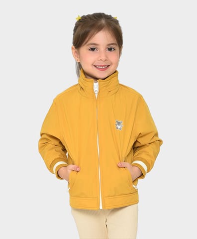 Mi Arcus Mustard Solid Full Sleeve Hooded Jacket for Kids