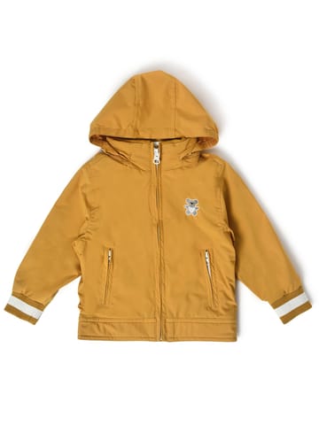 Mi Arcus Mustard Solid Full Sleeve Hooded Jacket for Kids