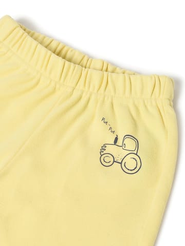 Mi Arcus Solid Yellow Open Placket Top with Pyjama Set for Kids
