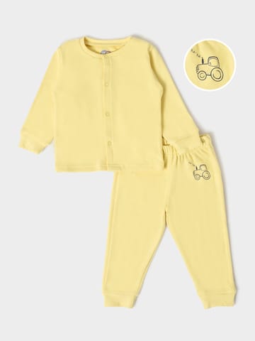 Mi Arcus Solid Yellow Open Placket Top with Pyjama Set for Kids