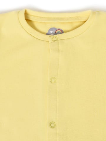 Mi Arcus Solid Yellow Open Placket Top with Pyjama Set for Kids