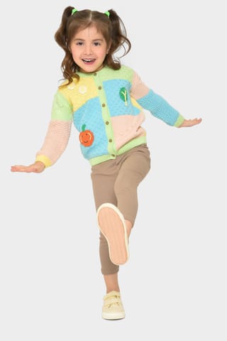 Mi Arcus Colourblocked Kniited Full Sleeve Cardigan for Girls