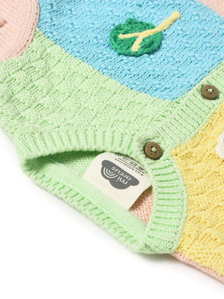 Mi Arcus Colourblocked Kniited Full Sleeve Cardigan for Girls