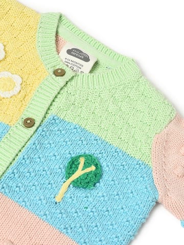 Mi Arcus Colourblocked Kniited Full Sleeve Cardigan for Girls