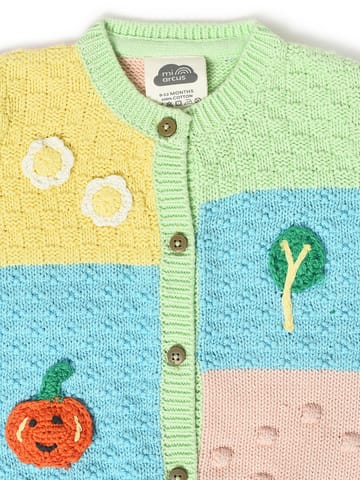 Mi Arcus Colourblocked Kniited Full Sleeve Cardigan for Girls