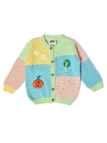 Mi Arcus Colourblocked Kniited Full Sleeve Cardigan for Girls