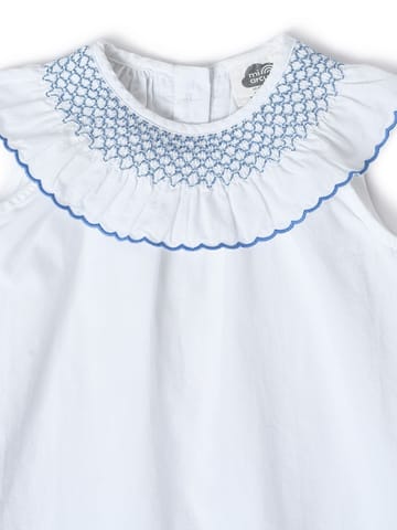 Mi Arcus Smocked Round Neck Cotton A-Line Top for Girls