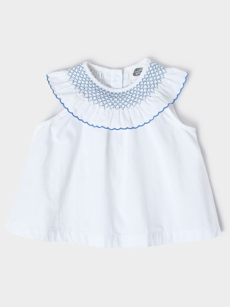 Mi Arcus Smocked Round Neck Cotton A-Line Top for Girls