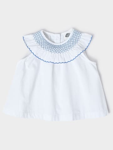 Mi Arcus Smocked Round Neck Cotton A-Line Top for Girls