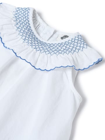 Mi Arcus Smocked Round Neck Cotton A-Line Top for Girls