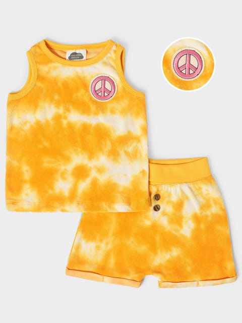 Mi Arcus Tie Dye Yellow Sleeveless Vest with Shorts Set for Kids