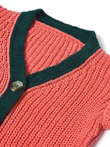 Mi Arcus Pink Knitted V Neck Cardigan for Kids