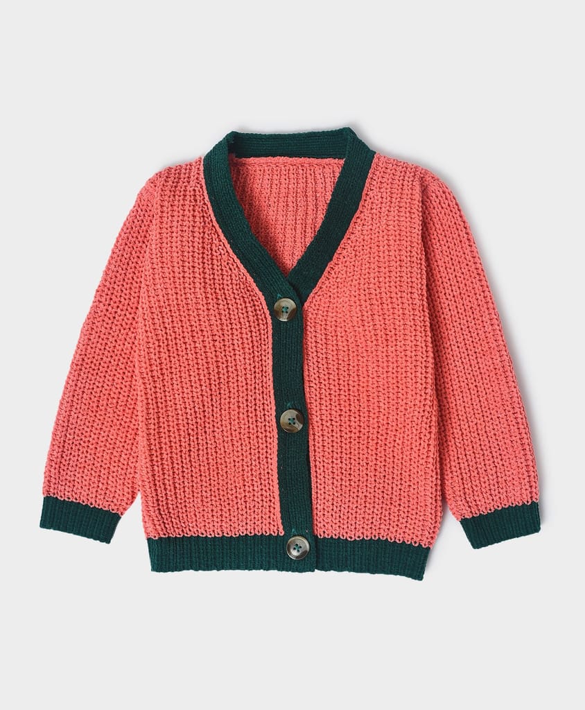 Mi Arcus Pink Knitted V Neck Cardigan for Kids
