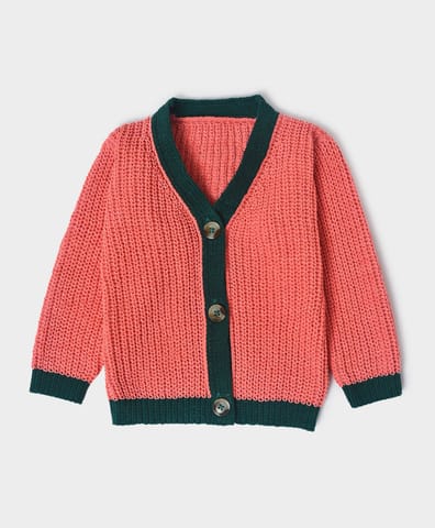 Mi Arcus Pink Knitted V Neck Cardigan for Kids