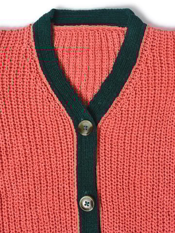 Mi Arcus Pink Knitted V Neck Cardigan for Kids