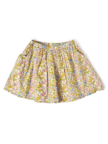 Mi Arcus White Yellow Printed Top with Skirt for Girls
