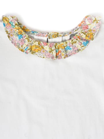 Mi Arcus White Yellow Printed Top with Skirt for Girls