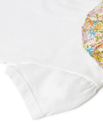Mi Arcus White Yellow Printed Top with Skirt for Girls