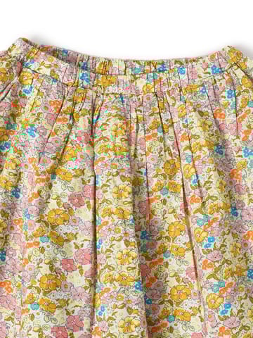 Mi Arcus White Yellow Printed Top with Skirt for Girls