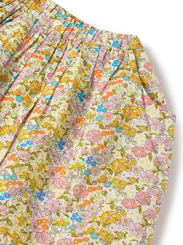 Mi Arcus White Yellow Printed Top with Skirt for Girls