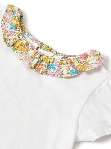 Mi Arcus White Yellow Printed Top with Skirt for Girls