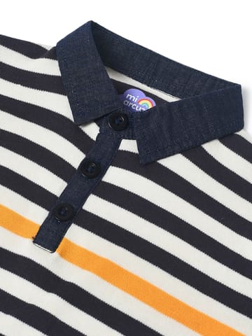 Mi Arcus Striped Polo Collar Cotton T-shirt for Kids
