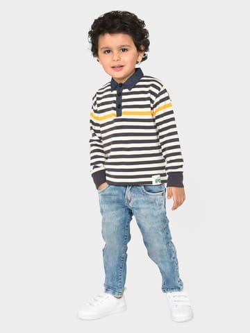 Mi Arcus Striped Polo Collar Cotton T-shirt for Kids