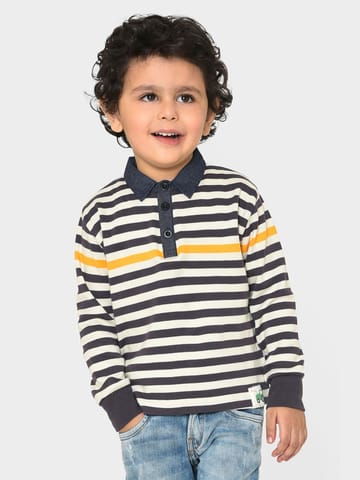 Mi Arcus Striped Polo Collar Cotton T-shirt for Kids