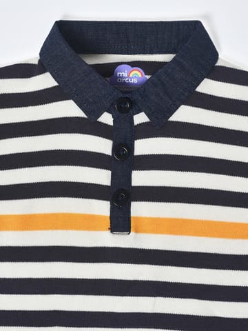 Mi Arcus Striped Polo Collar Cotton T-shirt for Kids