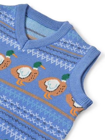Mi Arcus Blue Knitted V Neck Sleeveless Sweater for Kids