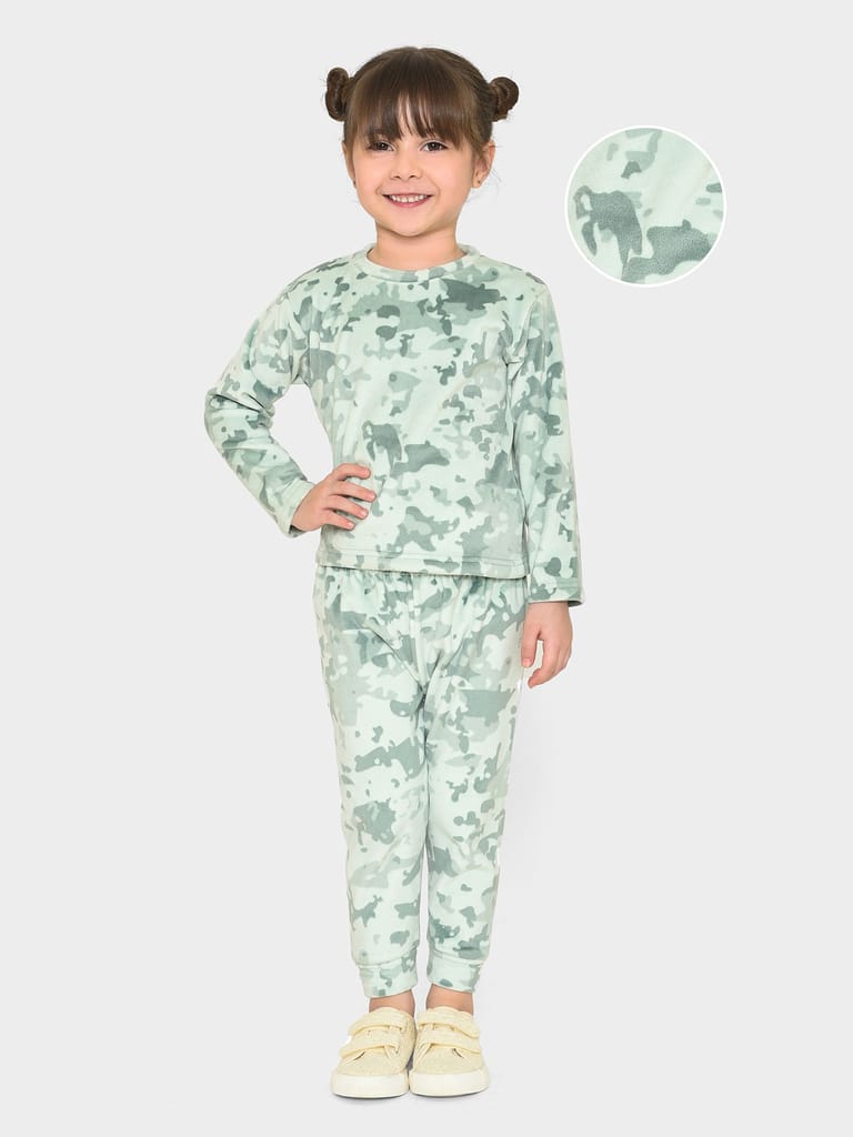 Mi Arcus Green Printed T-shirt with Trousers for Kids