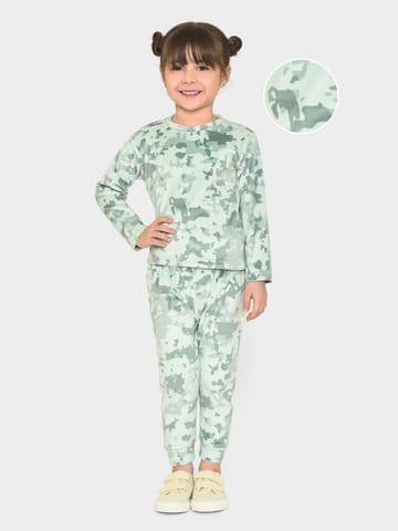 Mi Arcus Green Printed T-shirt with Trousers for Kids