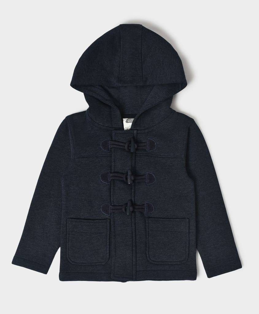 Mi Arcus Navy Blue Longline Tailored Hooded Jacket for Kids